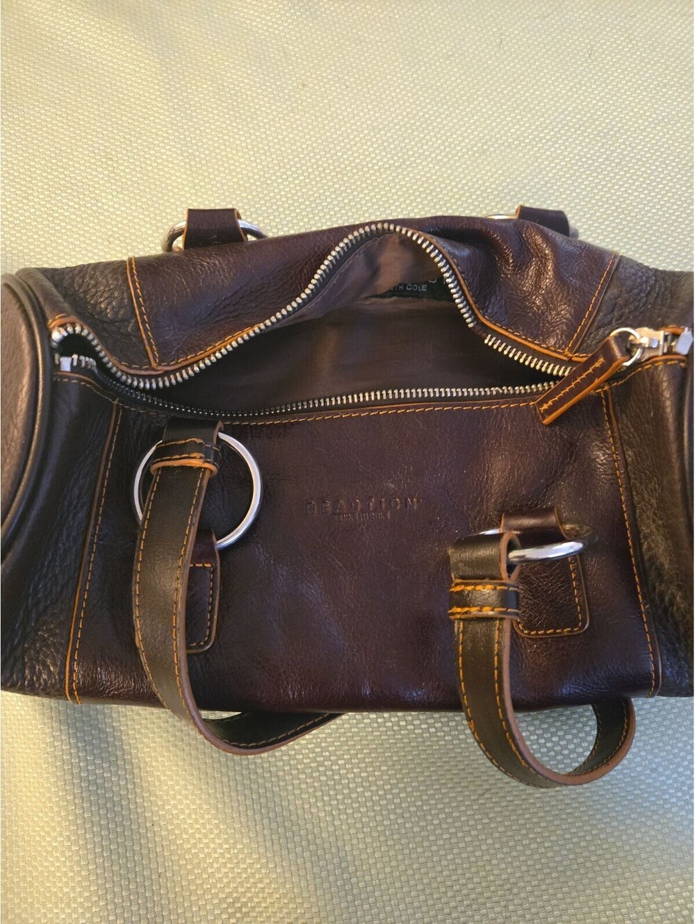 Kenneth Cole Reaction Brown Leather Duffel Satchel Bag *Broken Zipper* - Picture 6 of 7